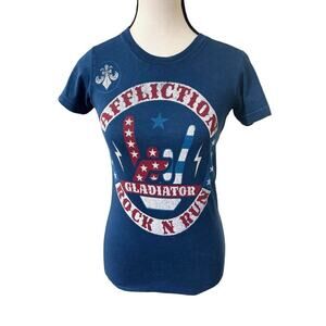 Y2K ROCKER AFFLICTION ROCK N RUN GRAPHIC‎ T SHIRT SMALL